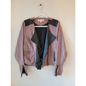 Mauve and Faux Leather Moto Style Jacket